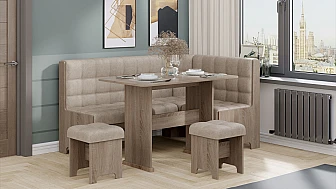Кухонный уголок «Флорида» Дуб Сонома трюфель, Микровелюр Wellmart Dark Beige - фото