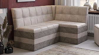 Скамья угловая «Оскар» исп. 2 Микровелюр Wellmart Dark Beige, Latte - фото