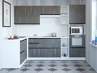 Кухонный гарнитур Ноктюрн мега прайм 1500*2700 мм - фото
