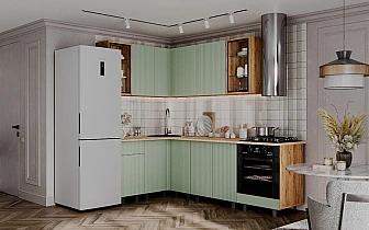 Кухня Оливия NEW 1,4х2,4м Олива софт, Дуб Крафт - фото