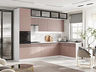 Кухня Оливия NEW 3,0х1,8/1080м (490) Компоновка №1 Шарли Pink,Белый - фото