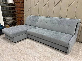 Диван Аккордеон 1600 с оттоманкой (1600) изголовье каретная стяжка Sensey Smoke - фото
