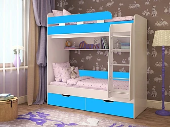 Кровать двухъярусная Юниор 5 белый-голубой - фото