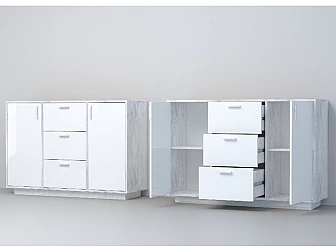 Комод Эго К-2 цоколь бетон светлый/белый глянец - фото