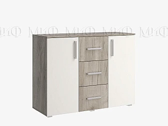 Комод 3 ящика 2 двери (1200) Фиеста NEW Кашемир, Крафт серый - фото