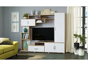 Стенка Пекин дуб сонома-белый глянец - фото