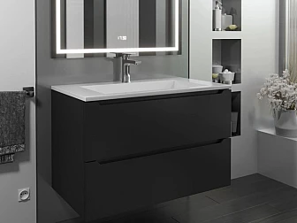 Тумба с раковиной Uperwood Tanos-Next черная матовая 80 см - фото