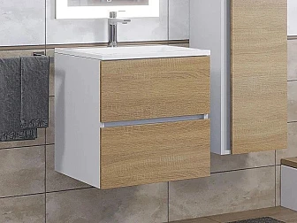 Тумба с раковиной Uperwood Barsa 50 см раковина белая-тумба белая/дуб сонома - фото