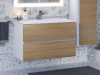 Тумба с раковиной Uperwood Barsa 80 см раковина белая-тумба белая/дуб сонома - фото