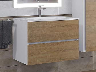 Тумба с раковиной Uperwood Barsa-Next белая/дуб сонома 70 см - фото