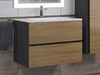 Тумба с раковиной Uperwood Barsa-Next черная/дуб сонома 70 см - фото