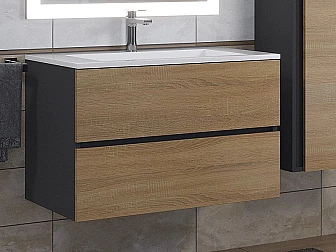 Тумба с раковиной Uperwood Barsa-Next черная/дуб сонома 80 см - фото