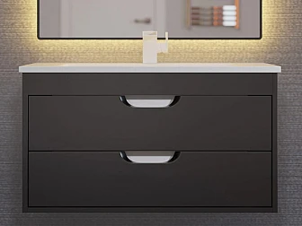 Тумба с раковиной Uperwood Modul матовая черная 80 см - фото