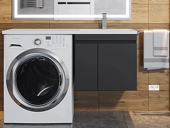 Тумба с раковиной Uperwood Magenta 60-120 см подвесная черная с дверцами правая - фото