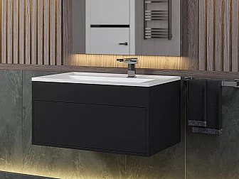 Тумба с раковиной Uperwood Lotus Premium черная 80 см - фото