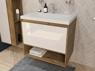 Тумба с раковиной Monaco Wood 600 1 ящик с нишей - фото