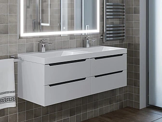 Тумба с раковиной Uperwood Tanos 120 см подвесная двойная белая/графит - фото