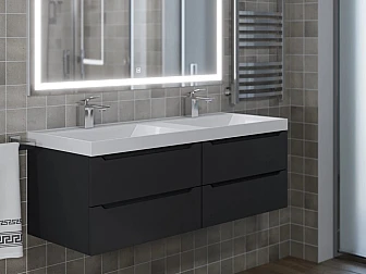Тумба с раковиной Uperwood Tanos 120 см подвесная двойная черная - фото