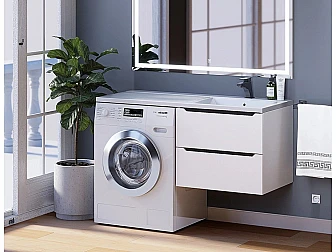 Тумба под стиральную машину Uperwood Tanos 60 см подвесная правая белый/графит - фото