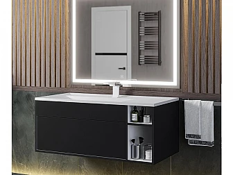 Тумба с раковиной Uperwood Lotus Premium черная 100 см - фото