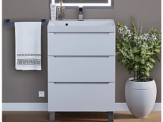 Тумба с раковиной Uperwood Tanos 3 ящика напольная 60 см белая - фото