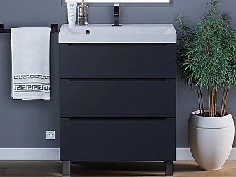 Тумба с раковиной Uperwood Tanos 3 ящика напольная 70 см черная - фото