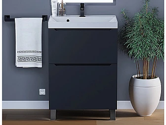 Тумба с раковиной Uperwood Tanos 2 ящика напольная 60 см черная - фото