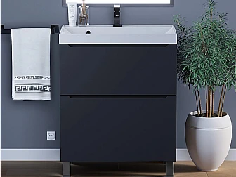 Тумба с раковиной Uperwood Tanos 2 ящика напольная 70 см черная - фото
