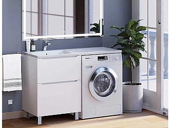Тумба под стиральную машину Uperwood Tanos 60 см, напольная, 2 ящика, белая - фото