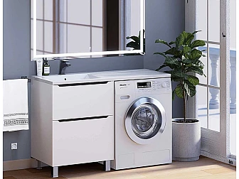 Тумба под стиральную машину Uperwood Tanos 60 см, напольная, 2 ящика, белая/графит - фото