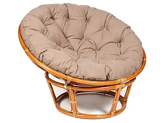 Кресло Papasan 23/01 W с подушкой Cognac, экошерсть Коричневый - фото