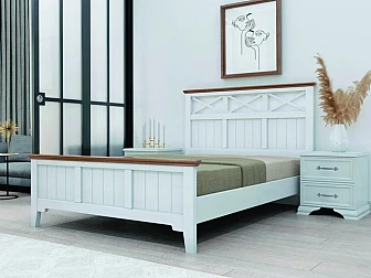 Кровать Грация-5 1600 Белый античный с карнизом Дуб коньяк - фото