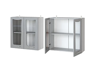 Верхний шкаф-сушка 80x72 см с 2 дверями со стеклянным фасадом для кухни Монс графит - фото