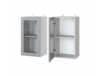 Верхний шкаф 40x72 см со стеклянным фасадом с 1 дверью для кухни Парма сандал/снег - фото