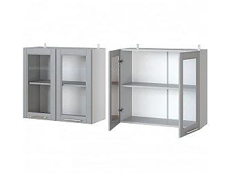 Верхний шкаф-сушка 80x72 см с 2 дверями со стеклянным фасадом для кухни Парма сандал/снег - фото