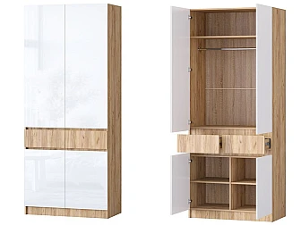 Шкаф 2-х створчатый Артек 1000 ЛДСП белый глянец/дуб крафт золотой - фото