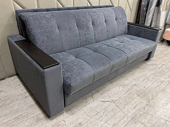 Диван Аккордеон 1800 изголовье каретная стяжка Sensey still grey накладки МДФ - фото
