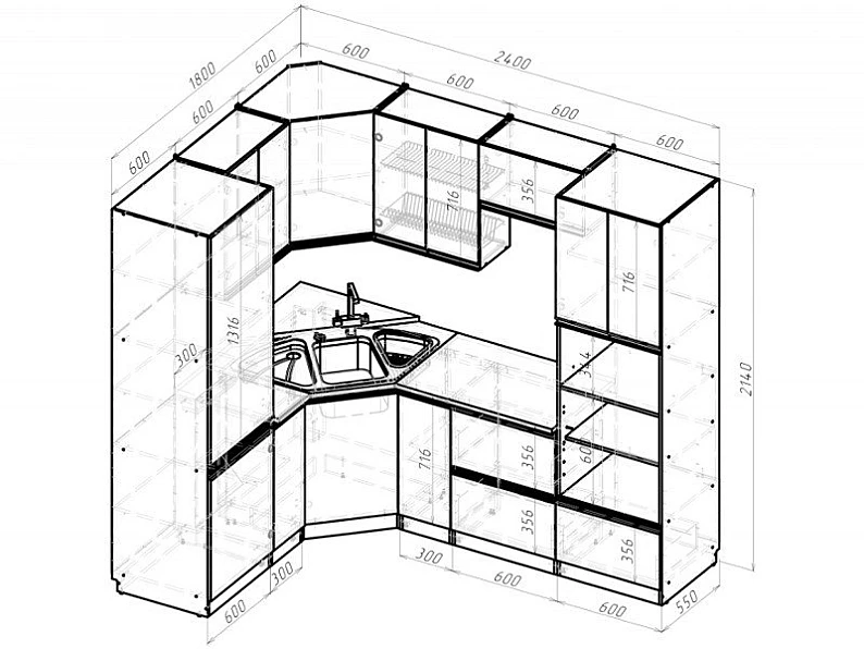 Кухонный гарнитур Сюита оптима 1800*2400 мм — фото 3