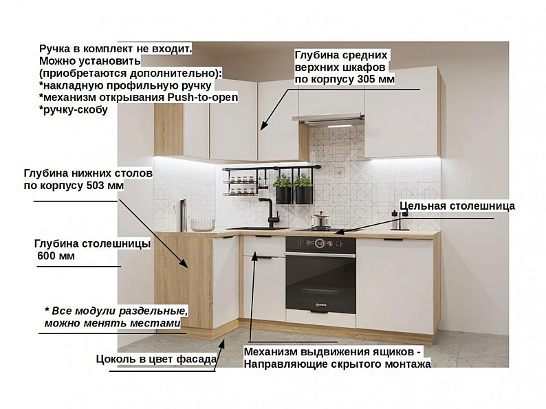 Кухонный гарнитур арт 2 Фаска Тальк 1000х2200 мм — фото 3