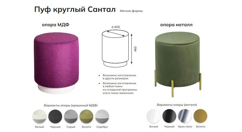 Пуф Сантал круглый на опоре из крашеного металла — фото 2