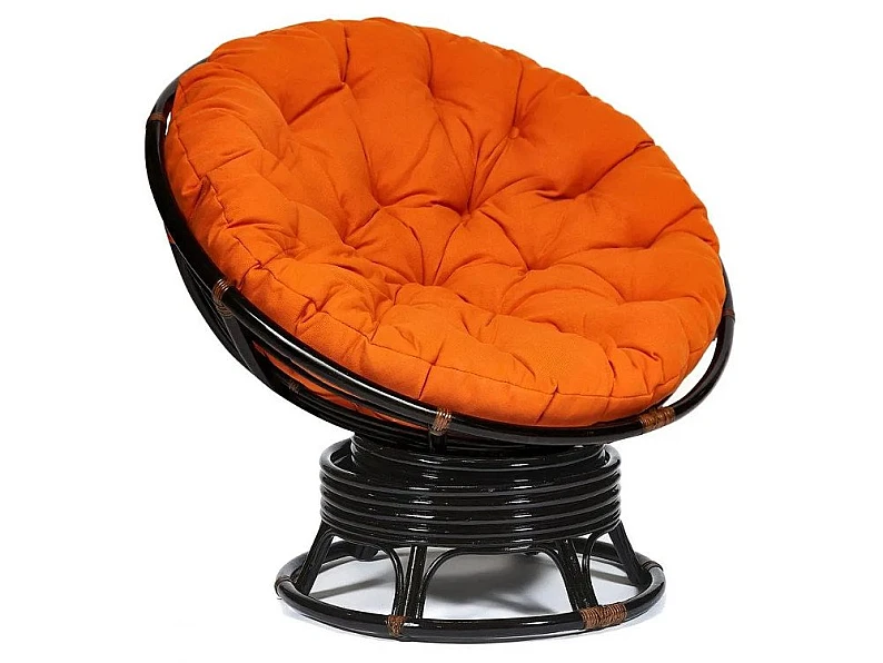 Кресло-качалка Papasan w 23/01 B с подушкой Antique brown, ткань Оранжевый — фото