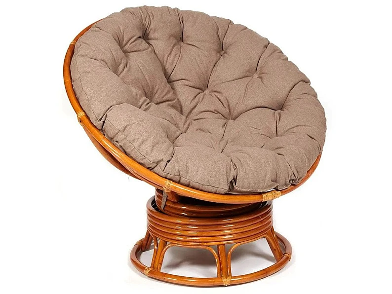 Кресло-качалка Papasan w 23/01 B с подушкой Cognac, экошерсть Коричневый — фото