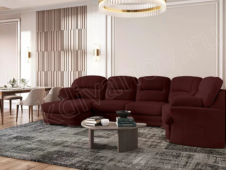 Диван угловой большой П-образный Квин 6 Newtone wine — фото