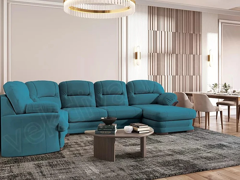 Диван угловой большой П-образный Квин 6 Newtone azure — фото