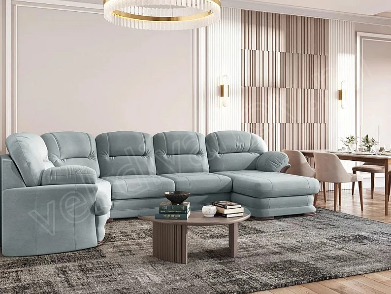 Диван угловой большой П-образный Квин 6 без механизма Newtone aqua blue — фото
