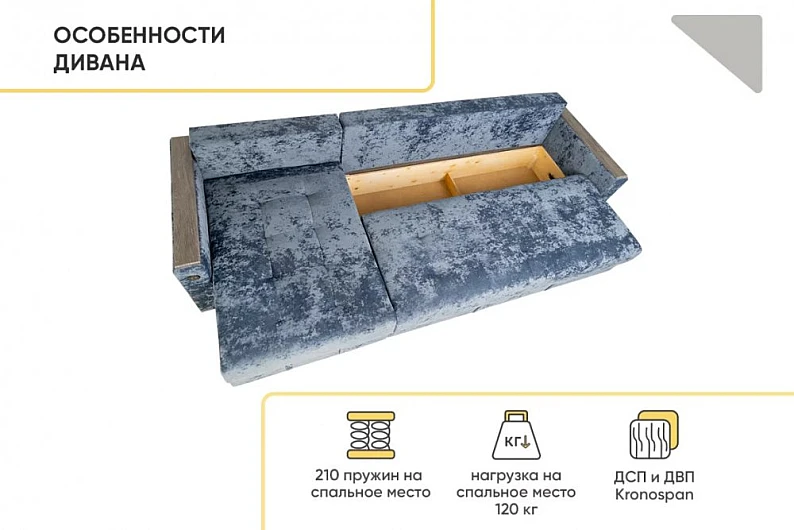 Угловой диван Тургояк с USB розеткой Темно-синий Ocean 978 — фото 11