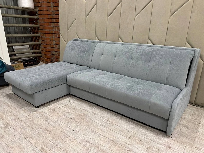 Диван Аккордеон 1600 с оттоманкой  (1600) изголовье каретная стяжка Sensey Smoke — фото