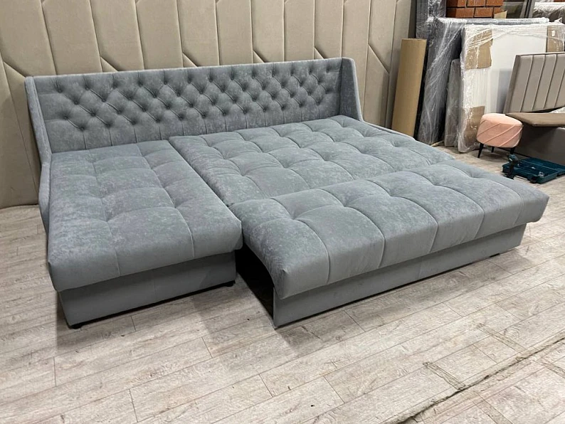 Диван Аккордеон 1600 с оттоманкой  (1600) изголовье каретная стяжка Sensey Smoke — фото 3