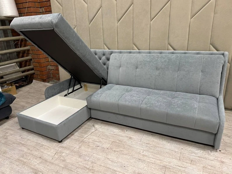 Диван Аккордеон 1600 с оттоманкой  (1600) изголовье каретная стяжка Sensey Smoke — фото 2