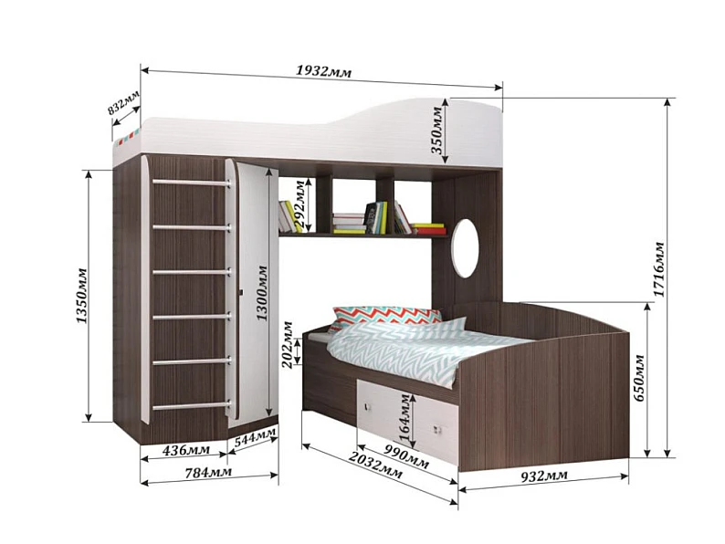 Кровать-чердак с металлической лестницей Кадет-2 Ирис — фото 2